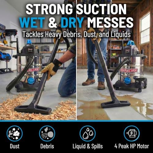 Channellock Wet/Dry Vac 8L04001S - Stainless Steel, 4.0 HP, Shopvac, Wetvac - 8 Gal