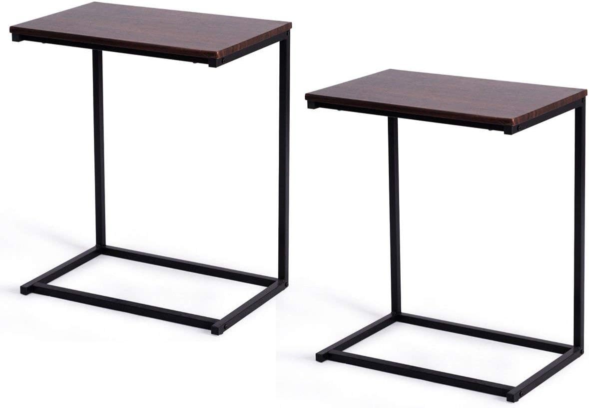 Tangkula C Shaped End Table, Couch Sofa Side TV Tray for Coffee Snack Laptop, Vintage Bedside Table for Living Room, Bedroom