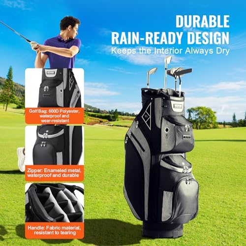 VEVOR Golf Cart Bag with 14 Way Organizer Divider Top, Premium Cart Bag with Stand, Durable Golf Bags with Handles & Dust Cover & Detachable Dual Strap for Men & Women
