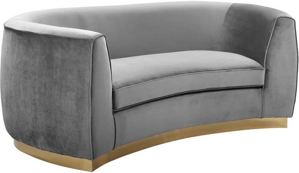 Meridian Furniture Julian Collection Modern | Contemporary Velvet Upholstered Loveseat with Stainless Steel Base in Rich Gold Finish, Black, 70" W x 34" D x 28" H