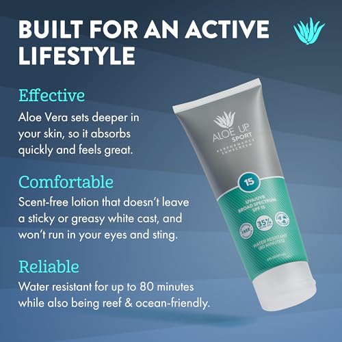 Aloe Up Sport Sunscreen Spray SPF 15, Water Resistant, Non-greasy, 6 oz | Broad-spectrum SPF 15; Water resistant up to 80 min; Non-greasy, With aloe vera gel, fragrance-free