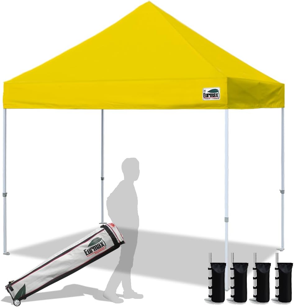 Eurmax USA 10x10ft Pop Up Canopy,Commercial Instant Tent for Outdoor Events,Patented No-Tip Rolling Storage Bag with 4 Sandbags,UV & Water Resistant,Heavy Duty Portable Shelter Gazebo,Black