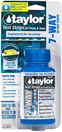Taylor Technologies 7-Way Test Strips for Free Chlorine, Total Chlorine/Bromine, pH, Hardness, CYA (50 Test Strips) S-1335-12