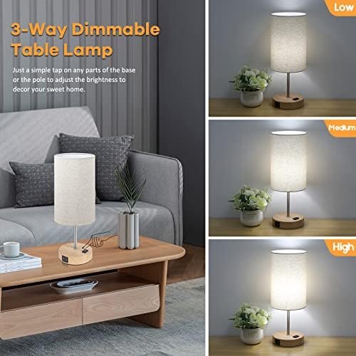 Set of 2 Touch Control Table Lamps with 2 USB Charging Ports&AC Outlet
