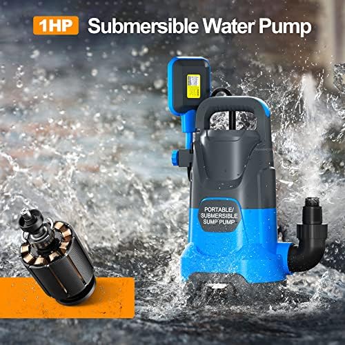 Submersible Water Automatic Sump Pump 1HP Clean/Dirty Water Removal Pump 4000PGH With Float Switch Electric Portable Transfer Water Pump for