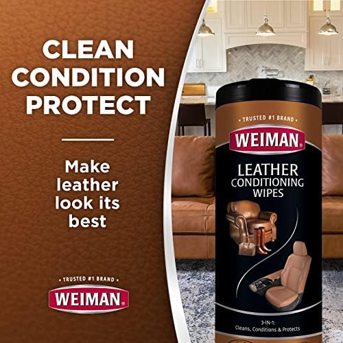 Weiman Leather Wipes - 2 Pack - Clean Condition UV Protection Help Prevent Cracking or Fading of Leather Furniture, Car Seats & Interior