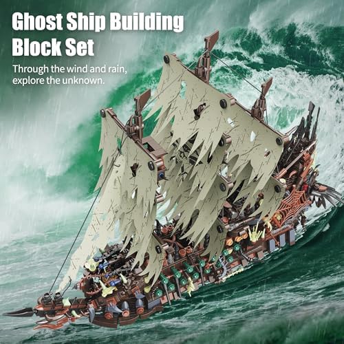 TYCOLE Pirate Ship Building Sets with Lights, MOC Flying Dutchman Model Toy Boat, Ghost Ship Building Blocks Sets