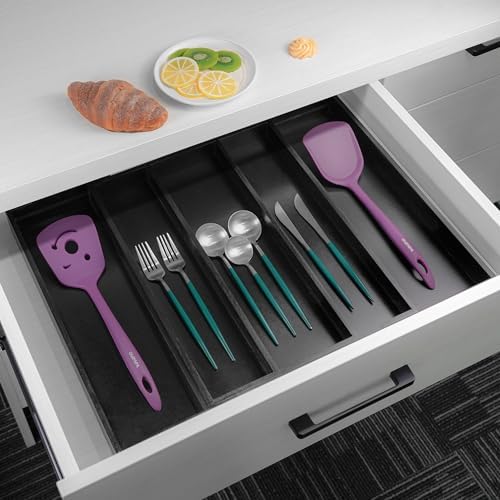 Utoplike Bamboo Expandable Kitchen Drawer Organizer Silverware Utensil Tray