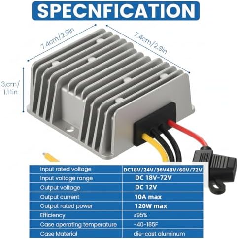 Input DC 18V-72V to 12V 10A 120W Buck Converter18V 20V 24V 36V 48V 60V 72V to 12V Step Down Converter Voltage Regulator Reducer Waterproof for Golf