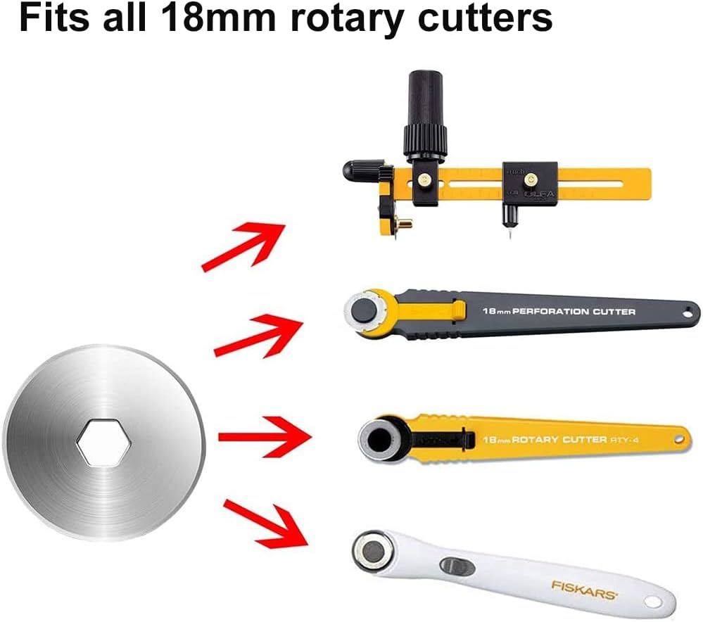 18mm Rotary Cutter Blades 10 Pack, Fits OLFA Rotary Circle Cutter Replacement for Quilting Scrapbooking Sewing Arts&Crafts, Sharp and Durable (18MM)