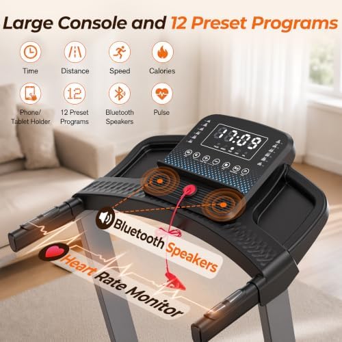 Cardirun Foldable Treadmills for Home with 10% Incline, 400 LBS Capacity | 3.5HP Quiet Running Treadmill, 40" x 16" Wide Belt, Max 7.6 MPH