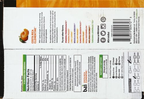Bai Flavored Water, Costa Rica Clementine, Antioxidant Infused Drinks, 18 Fl Oz (pack of 6)