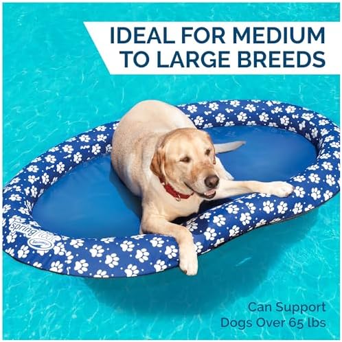 SwimWays Paddle Paws Spring Float Dog Raft, Small (0-65 lbs.) | Fast Inflation for Fast Use During Travel, Durable Scratch-Resistant Design for Use with Dogs, Includes Carrying Case