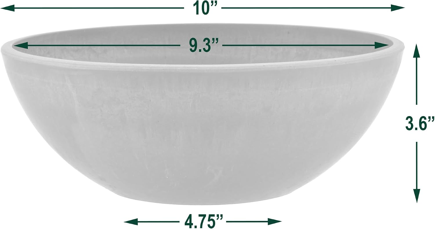 PSW Pot Collection M30DC 12-inch Plastic/Stone/Wood Composite Low Bowl Planter – No Drainage Hole (Drillable), Shallow Indoor/Outer Pot for Succulents, Bonsai, Fairy Gardens, Herbs, Dark Charcoal