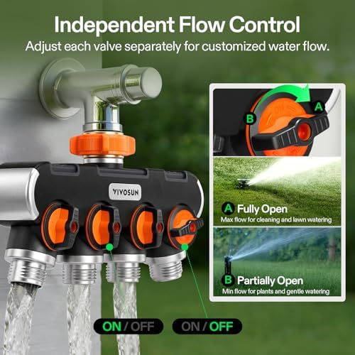 VIVOSUN Garden Hose Splitter 4 Way, Heavy Duty Water Hose Connector 3/4", Water Hose Manifold