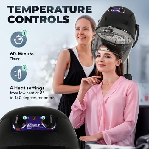 514 Kwik Dri Professional Salon Hooded Hair Dryer 1100W Black | Italian-Made CE Certified, Adjustable Height And Hood, 0–60 Min Timer, Temp Dial