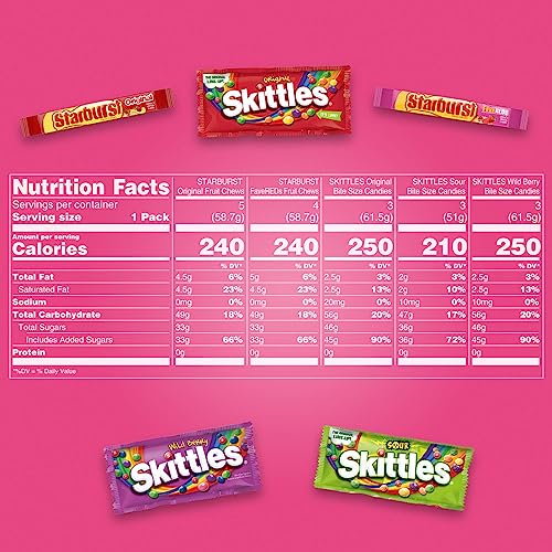 SKITTLES & STARBURST Assorted Candy Variety Pack Bulk Box 18 Count 37.05 oz | Everyday snacking, snack box, mix candy assortment bulk candy fruity candies bulk box for fundraising, snacking, road trips
