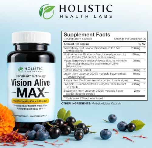 Holistic Health Labs Vision Alive Max Eye Supplement Lutein & Zeaxanthin (Lutemax® 2020) Eye Vitamins for Adults 50+ – Vision & Macular Support