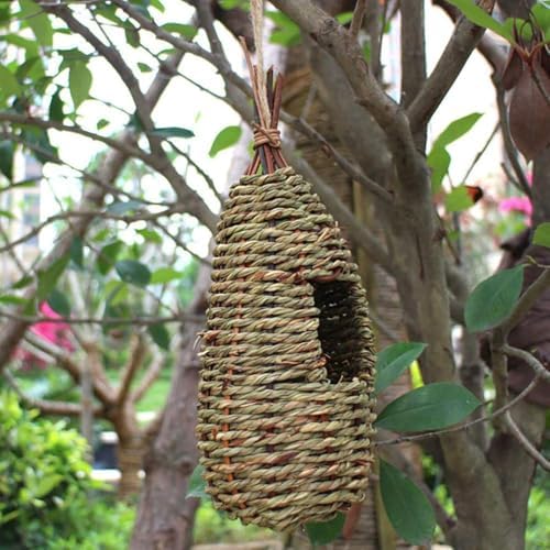 Hummingbird House, Pack of 3 Grass Bird Hut, Hand Woven Hanging Birdhouse Outside Roosting Pocket Nest for Hummingbird Wren Sparrow Wicker Finch Chickadee