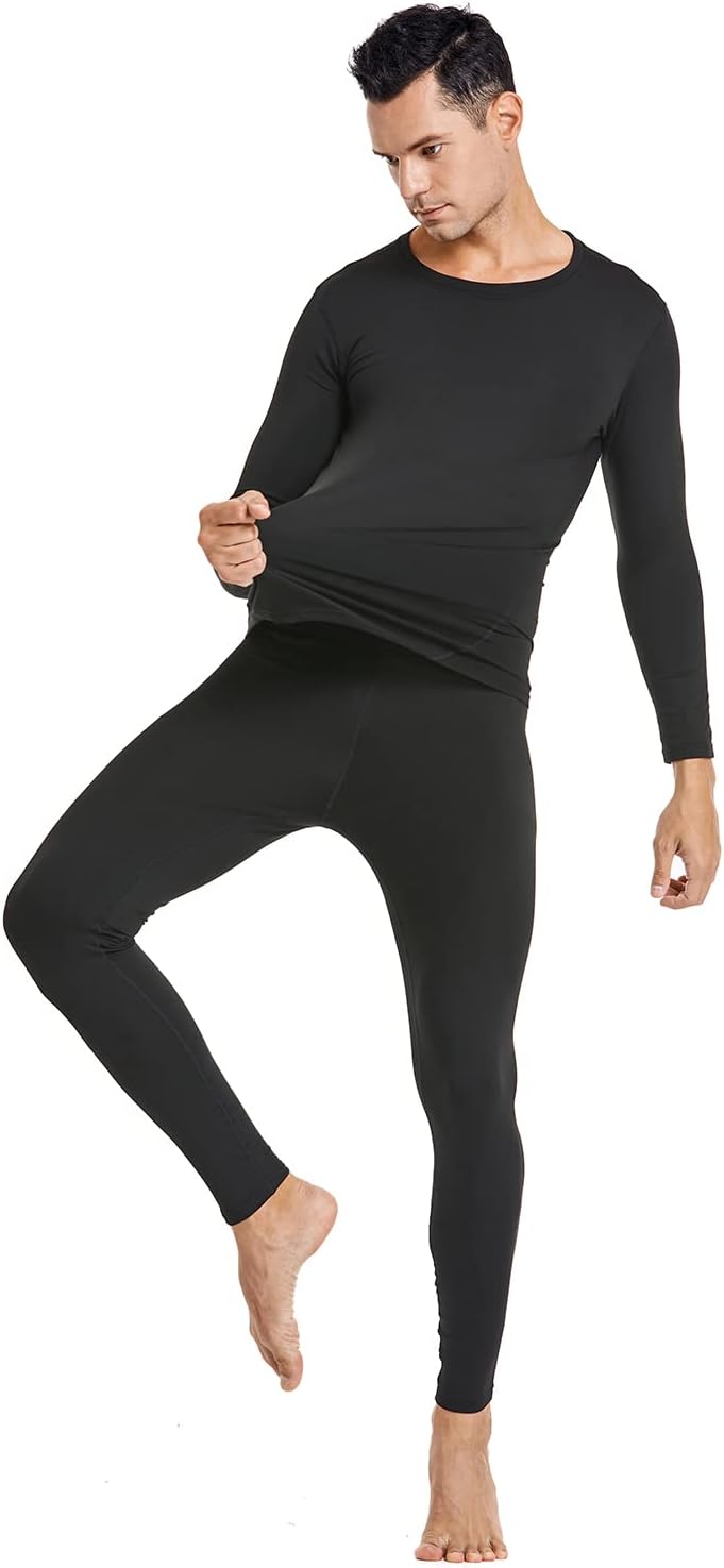 PISIQI Thermal Underwear Men Long Johns Set Ultra-Soft with Fleece Lined Base Layer Winter Skiing Warm Top & Bottom