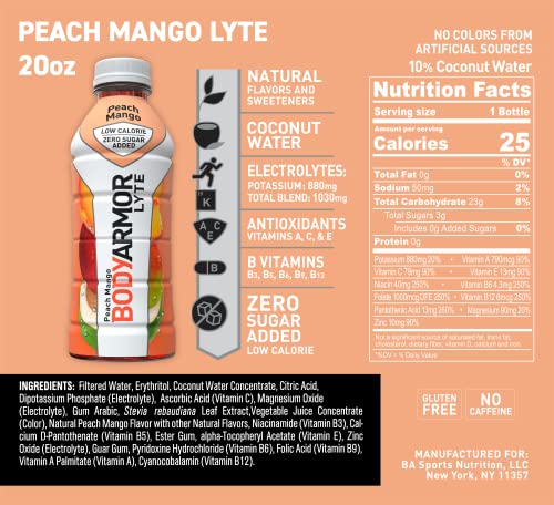 BODYARMOR LYTE Sports Drink, Peach Mango Electrolyte Drink, 12 Oz (8 Pk)