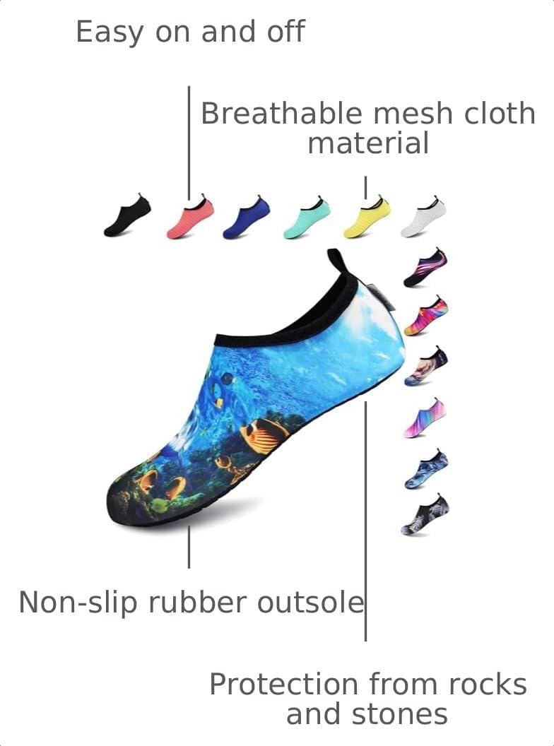 VIFUUR Water Shoes for Men Women Barefoot Quick Dry Aqua Socks Slip On | Lightweight, Breathable Upper, Flexible Sole, Drainage Design, Easy Slip-On Fit for Water Activities