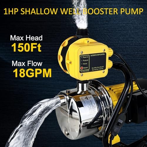 1HP House Water Pressure Booster Pump for Pool, 110V Garden Water Transfer Pump with Control Switch for Yard Sprinkler