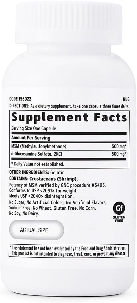 GNC MSM Glucosamine 500mg Supplement, Supports Healthy Joint Function, Supports Healthy Joint Cartilage
