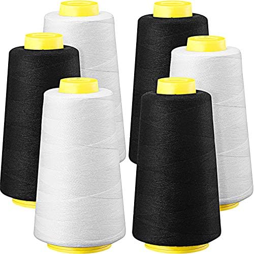BBTO 6 Rolls 3000 Yard Each Serger Thread Polyester Cones Spool Thread for Sewing Serger Overlock Quilting Sewing Machine (Black, White, Beige, Grey