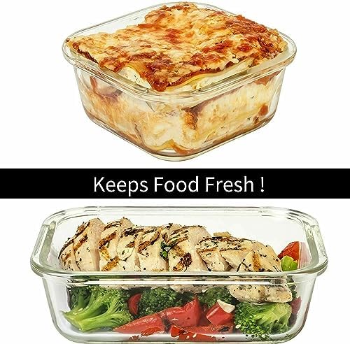 Razab 24 Pc Airtight Glass Food Storage Containers - Glass Meal Prep Containers - Freezer to Oven Safe - Steam Release Valve BPA Free - Airtight