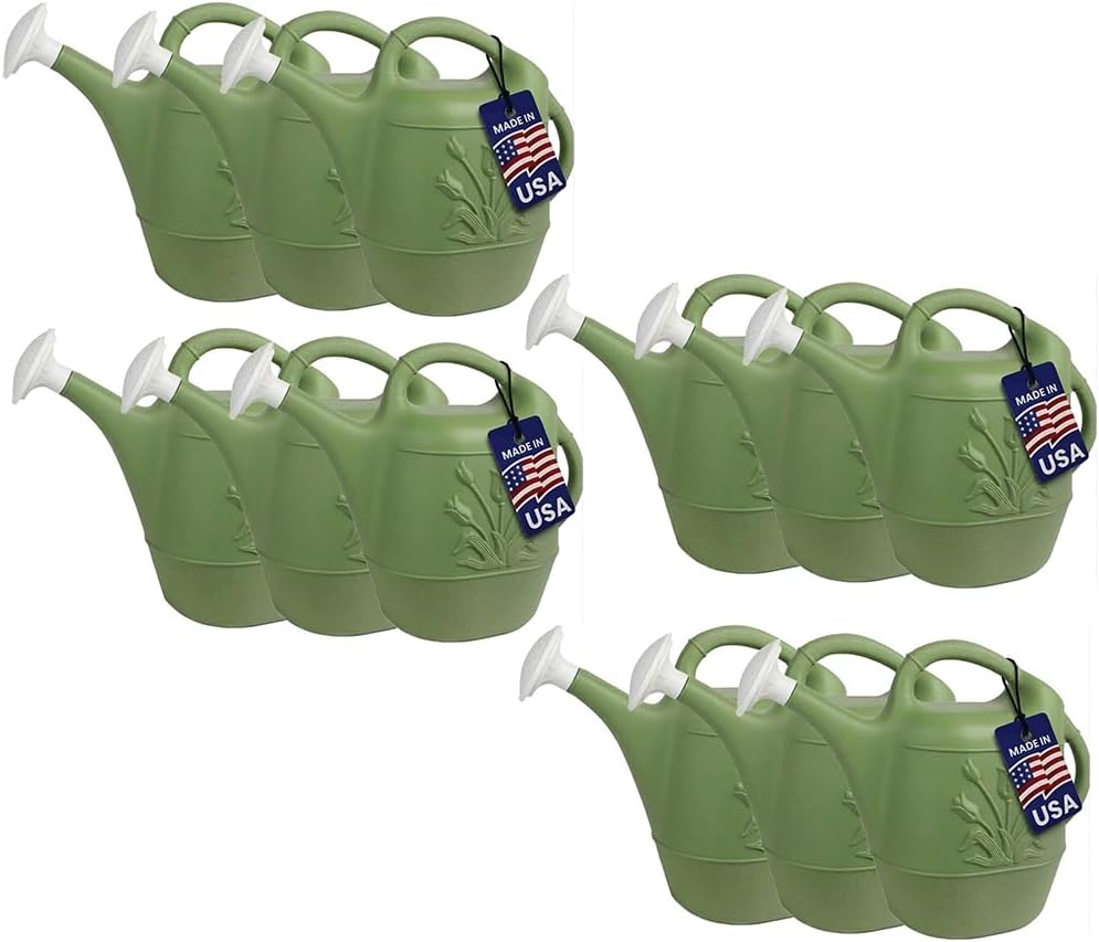 PMU 2 Gallon Watering Can - Garden Watering Can for Indoor & Outdoor Plants - Plastic Water Can with Detachable Sprinkler Head - Large Water Pot, Made in USA - Hunter Green Pkg/1