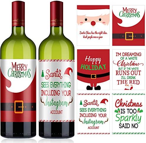 Blulu 12 Pcs Wine Bottle Labels Christmas, 6 Designs, Santa Claus Style