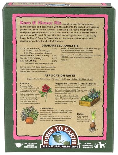 Down To Earth All Natural Fertilizers Organic Rose & Flower Mix - 1 lb | Plant Food for Roses, Bulbs, Flowers, Ornamentals, Perennials, 4-8-4 Formula for Flower Beds, Container Gardens