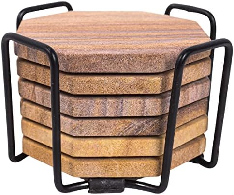 Sandstone Water Absorbent Hand Crafted Octagon Coasters with Holder for Drinks 4 Inches Wide Thirsty Stone Bar/Drink Coasters Made from Real Solid