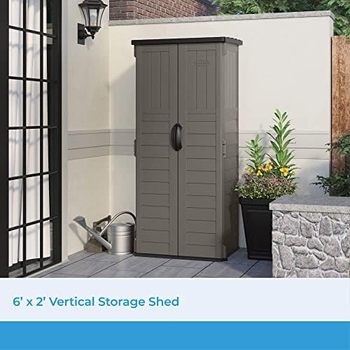 Suncast 22 Cu Ft, Vertical Storage Shed, Pad-Lockable Double Doors, Stoney