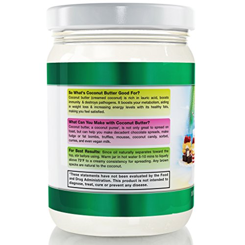 Organic Coconut Butter 17.63 oz - Stone Ground Spread, Glass Jar, Raw | Coconut Manna Puree, Keto Paleo & Vegan, Non-GMO, for Smoothies Coffee Baking Curries, Creamy Dairy-Free, No Sugar Added