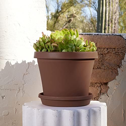 Bloem Terra Pot Round Planter: 14" - Chocolate - Matte Finish, Durable Resin, Traditional Style Pot, for Indoor and Outdoor Use, Gardening