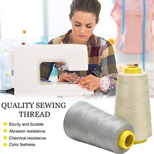 BBTO 6 Rolls 3000 Yard Each Serger Thread Polyester Cones Spool Thread for Sewing Serger Overlock Quilting Sewing Machine (Black, White, Beige, Grey