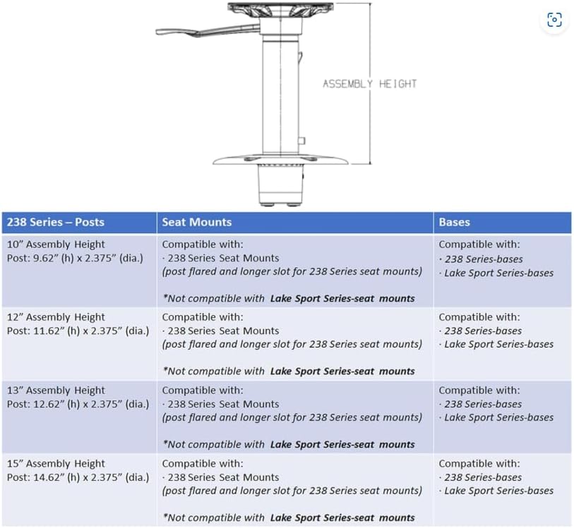 attwood Fixed Height 14.6" Seat Extension Post for 15" 238 Series Seat Pedestal Assembly