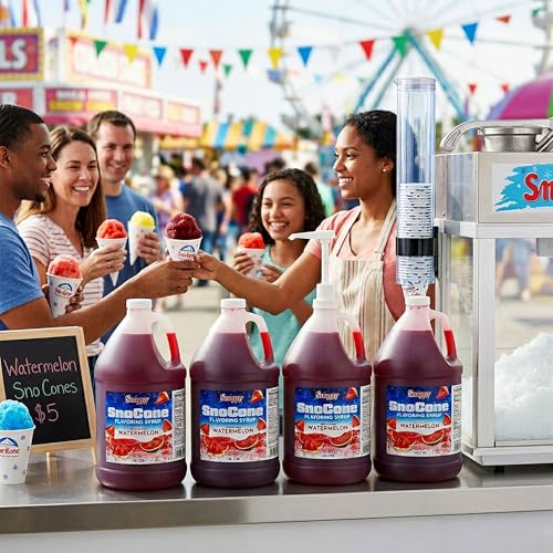 Snappy Watermelon Sno Cone Syrup, 1 Gallon 4 Pack, Ready to Use for Snow Cone Machines and Shaved Ice