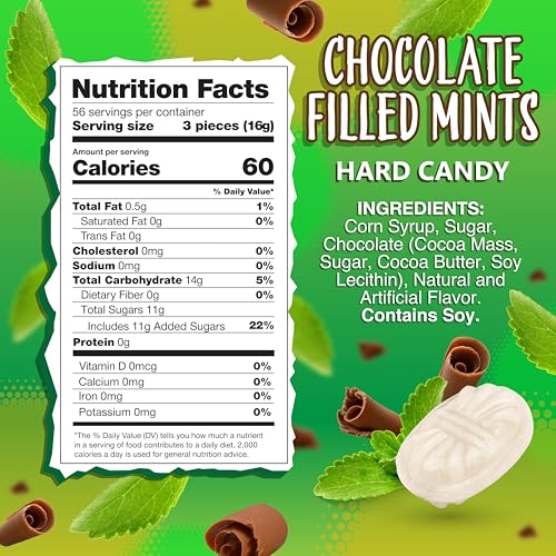Arcor Chocolate Filled Mints, Hard Candy Individually Wrapped, 2 Lb Bag | Old Fashioned Candy with Creamy Filling, Office Candy