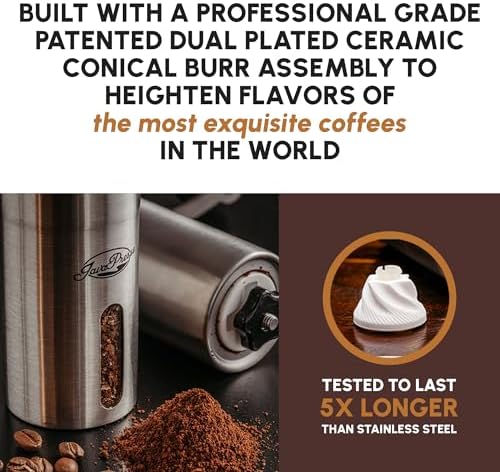 Manual Stainless Steel Coffee Grinder - 18 Adjustable Settings, Portable Conical Burr Grinder for Camping, Travel, Espresso - With Hand Crank