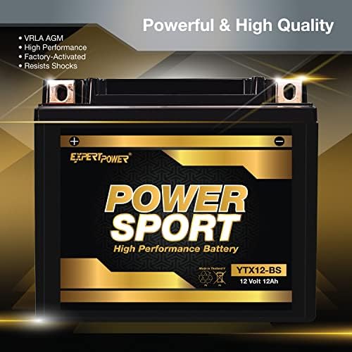 ExpertPower YTX12-BS AGM Motorcycle Battery 12V 12Ah Powersports ATV Battery - Sealed Lead Acid, Maintenance-Free for Motorcycles & UTVs, Recon