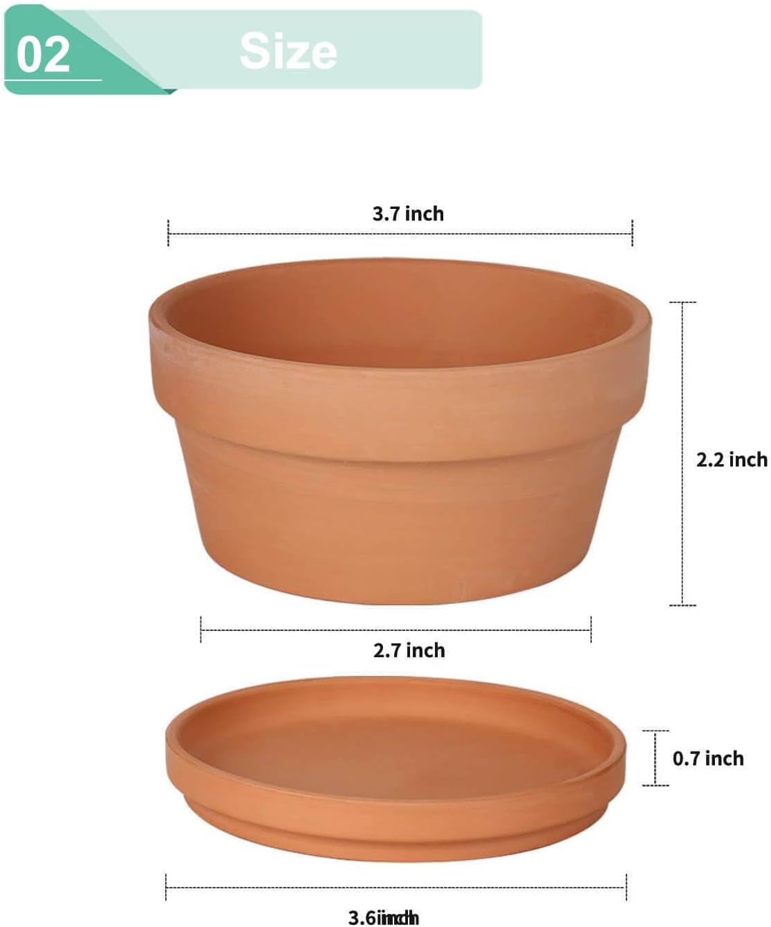 vensovo 3.7 Inch Terracotta Shallow Succulent Pots with Saucers, 6 Pack