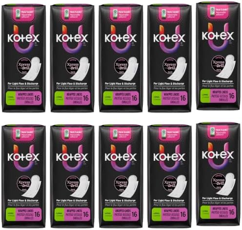 Kotex Natural Balance Absorbent Liners, Long, 16 Count(10 Pack)