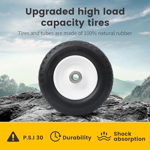 MaxxHaul 12" Flat Free Solid Tire 4.10/3.50-6" Replacement Wheel – 1" Bore 5/8" Adapter & 3.75" Center Hub – Fits Compatible Trailer Dollies &