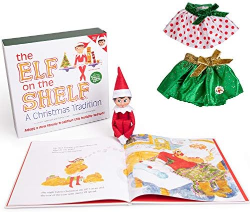 Elf On The Shelf Girl with with Party Skirts Set - Blue Eyed Female Elf Doll with Book and Twin Festive Snowflake Skirts - Customize Your Elf with