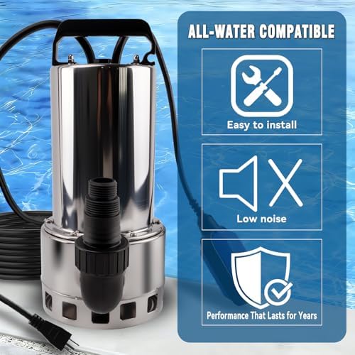 1.5HP Sump Pump, 4000GPH High Flow Clean&Dirty Water Pump