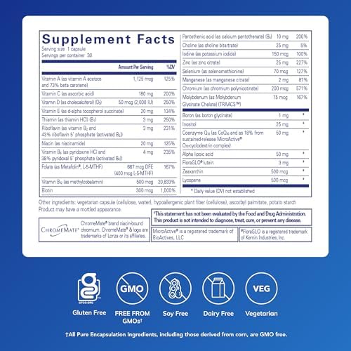 Pure Encapsulations O.N.E. Multivitamin, 60 Capsules | Once Daily Multivitamin with Antioxidant Complex Metafolin, CoQ10, and Lutein to Support Vision, Cognitive Function*