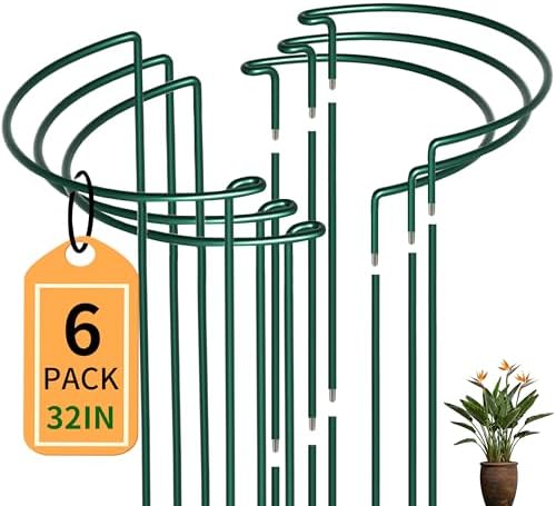 TCBWFY 10 Pack Garden Plant Support Stakes, 10" Widex16 High Heavy Duty Interlinked Half Round Peony Support Ring Cage for Indoor Outdoor Plants